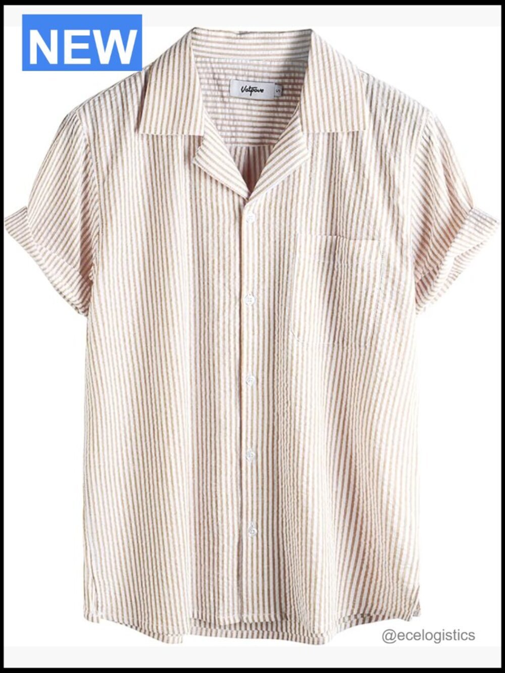 Mens Striped Button Down Short Sleeve Summer Beach Shirt Cotton